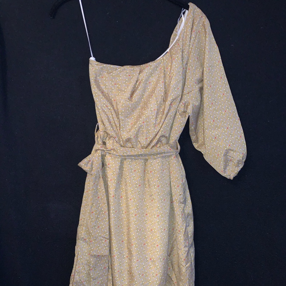 Blue Rain Gold One Shoulder Print Dress